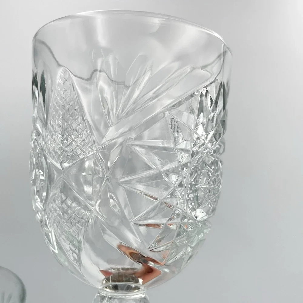 Vintage Pressed Glass‎ Goblets Starburst Pattern Water Wine Glasses Set 3